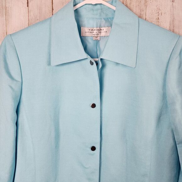 Tahari Linen Rayon Blazer Jacket Blue Size 6P - Picture 9 of 11